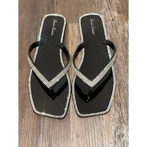 Lauren Lorraine Tampa black rhinestone jelly thong sandals new sz 9.5